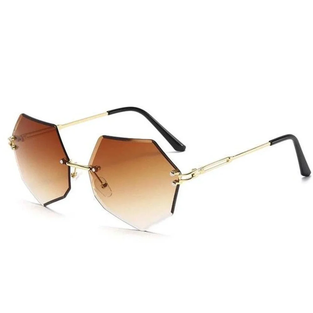 Rimless Sunglasses Women Fashion Polygon Trendy Shades Designer‎ Sun Glasses New